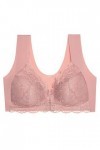 CreoQIJI Top Soutien-gorge en dentelle sans anneau en acier pour femme avec fermeture frontale et dos en T, Rose, 4X-Large