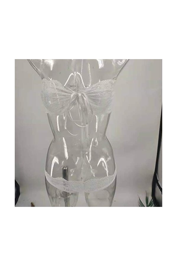 liaddkv Costume sexy en forme de T noué avec nœud et dentelle Taille S à 2XL, Blanc., M