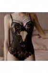ZDJSWJ Femmes Dentelle Tout en Un sous vêtements V-Neck escamotable poupée sous vêtements Garter Teddy Chemistry Body Noir,S