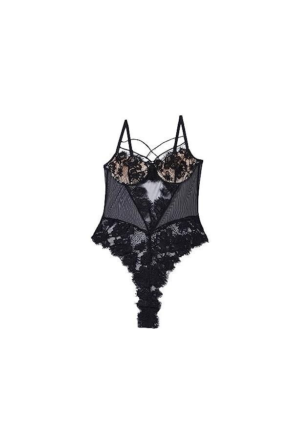 ZDJSWJ sous - vêtements Tout - en - Un en Dentelle pour Femmes sous - vêtements de poupée évidés à col en V Combinaison Teddy