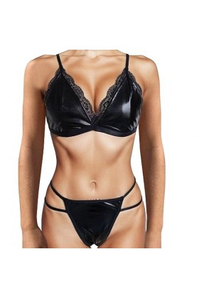 Lingerie Erothique Sexy Hot Dentelle Femmes cuir Sexy Lingerie body licou maille Patchwork sans manches dos Catsuit combinais