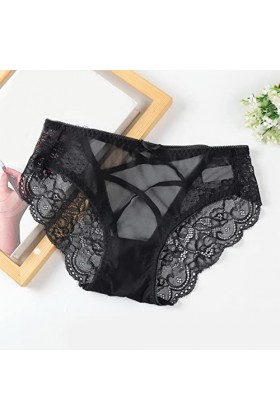 NHNKB Sexy Lace Plus Size Sous-vêtements en résille Dos Taille Basse Femme Culotte Spandex Hommes Sous-vêtements, Noir , L