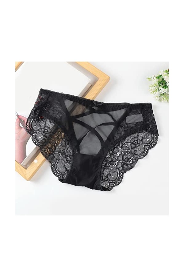 NHNKB Sexy Lace Plus Size Sous-vêtements en résille Dos Taille Basse Femme Culotte Spandex Hommes Sous-vêtements, Noir , L