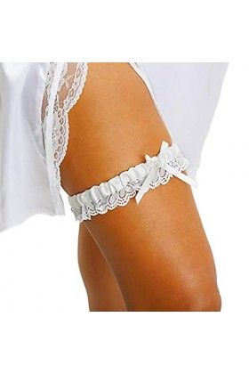 Carufin Porte-jarretelles en dentelle blanche avec nœud en strass pour femme et fille