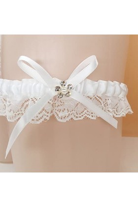 Carufin Porte-jarretelles en dentelle blanche avec nœud en strass pour femme et fille