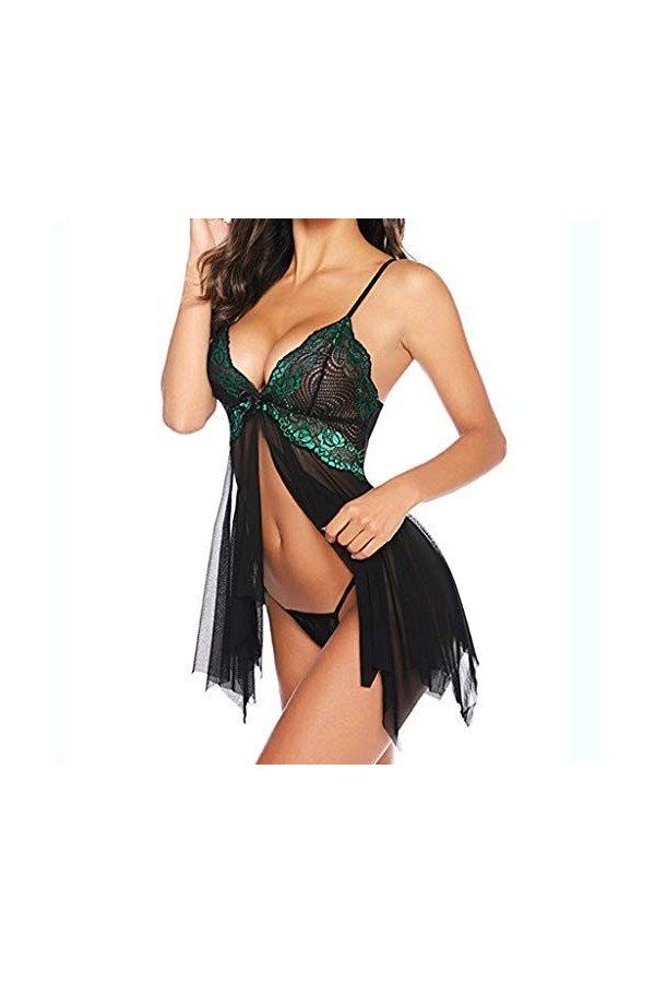 Lingerie Femme Sexy Ensemble Sensuelle Nuisette Sissy Érotique Col en V Profond Mini Robe Sexy Hot Sling Pyjama Coquine Nuise