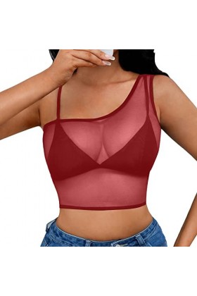 Lingerie Sexy Femme Hauts décontractés sans manches pour femmes voir à travers la chemise transparente pour femmes en maille 