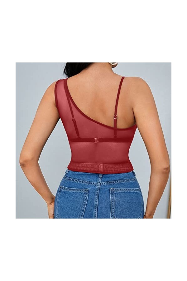 Lingerie Sexy Femme Hauts décontractés sans manches pour femmes voir à travers la chemise transparente pour femmes en maille 