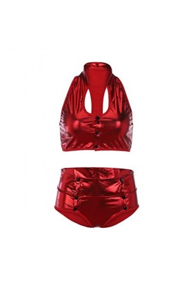 Lingerie Sexy pour Femme Clubwear pièce Sexy Femmes Bandage Strip-teaseur sous-vêtements Ensemble Cuir 2 Tulle Transparent R