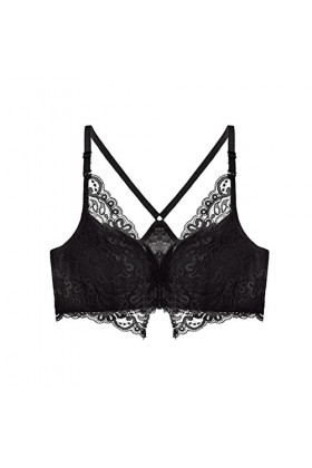 Dinnesis Ensemble de soutien-gorge en dentelle blanche pour femme sans anneau en acier, Noir , 38