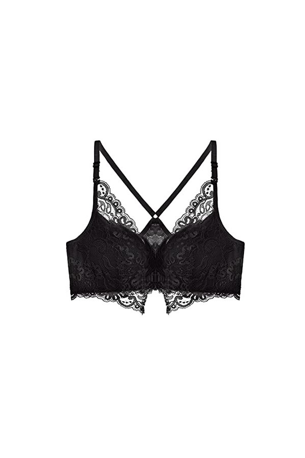 Dinnesis Ensemble de soutien-gorge en dentelle blanche pour femme sans anneau en acier, Noir , 38