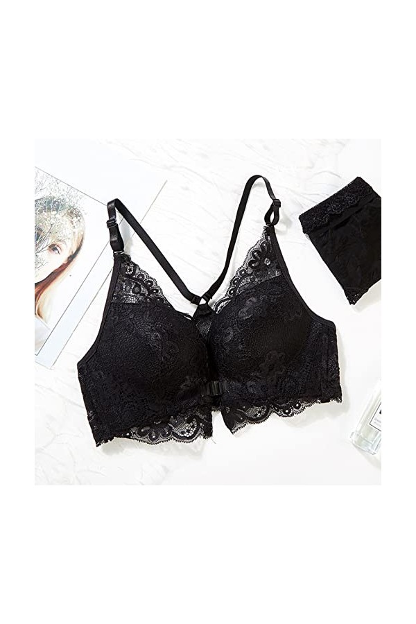 Dinnesis Ensemble de soutien-gorge en dentelle blanche pour femme sans anneau en acier, Noir , 38