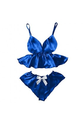 FGUUTYM Ensemble de sous-vêtements sexy pour femme - Ensemble de lingerie sexy avec nœud papillon - Court - Jeu de rôle, bleu