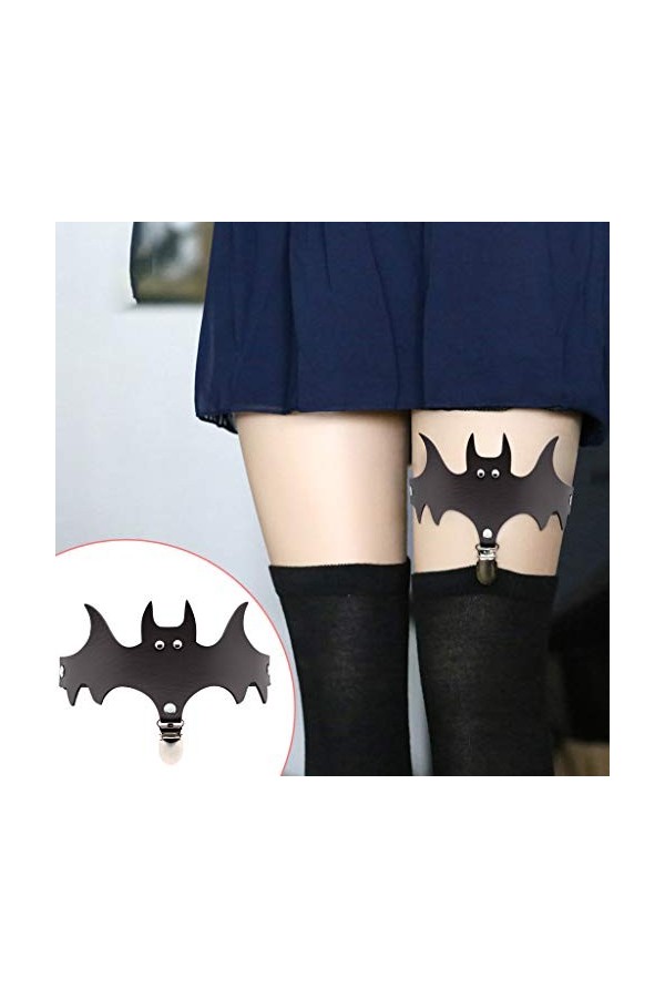 Générique Nuisette Longue Coton réglable Bas de Chauve-Souris Jambe de Cuisse Lady Halloween Wing Jarretière Vêtements Sexy 