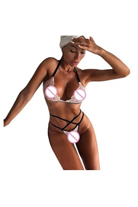 sous-Vetements Femme Erotique Vêtements De Nuit 2 Pièce Lingerie Sexy Ensemble Dentelle Ensemble Soutien Gorge et String Sexy