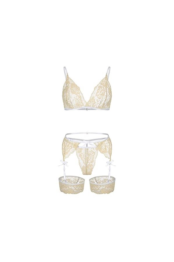 TDEOK Top transparent pour femme sexy qui fait ses courses quotidiennes porte corsage lingerie sexy, beige, L