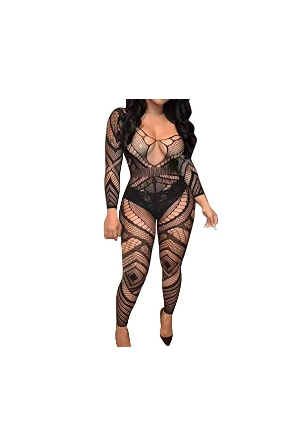 TDEOK Costume sexy en dentelle florale Bodycons Lingerie sexy Collants Femmes Costumes Dentelle Body Lingerie avec ensemble 