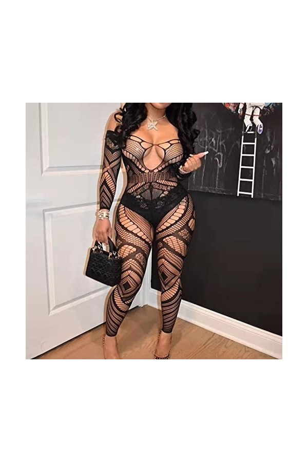 TDEOK Costume sexy en dentelle florale Bodycons Lingerie sexy Collants Femmes Costumes Dentelle Body Lingerie avec ensemble 