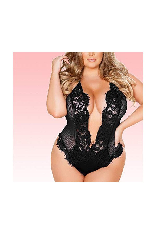 Générique Femmes Grande Taille Soutien-Gorge Dentelle Lingerie Sexy Body siamesed Bodydoll vêtements de Nuit Nuisette Mi Long
