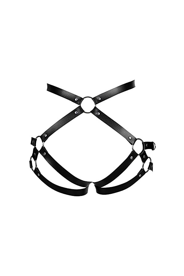 BBOHSS Harnais de corps en cuir pour femmes Ceinture de jarretière de mode Carnaval Gothique Halloween Festival de danse Punk