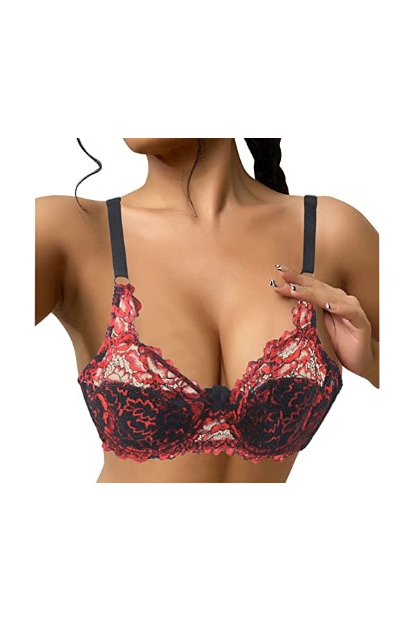 Bustier Femme Sexy Dentelle Soutien-gorge Thorn Plus Size Sous-vêtements Brassière Bustier Top, rouge, 110D