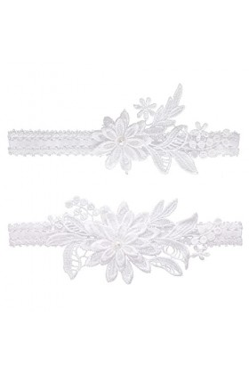 2 Pièces Jarretière Femme Mariage Dentelle Blanche Fleur Jarretiere Mariée Demoiselle dHonneur Accessoires de Mariage Champe