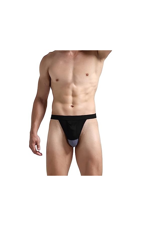 sous-vêtements pour Hommes Solide Respirant Maille Taille Basse String Sexy Pantalon en Forme de T Strings Hot Sexy Homme BK