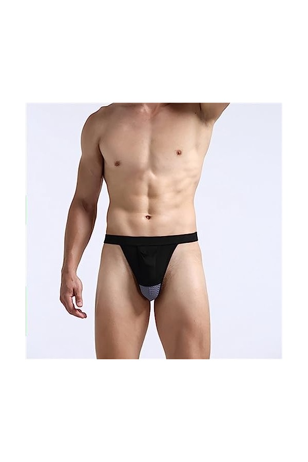 sous-vêtements pour Hommes Solide Respirant Maille Taille Basse String Sexy Pantalon en Forme de T Strings Hot Sexy Homme BK