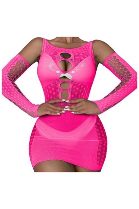 sous-vêtements pour Femmes à Manches Longues en Maille Transparente Lingerie Sexy Creuse sous Vêtement Sexy Ronde A, One Siz