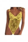 IKFIVQD Lingerie sexy en dentelle pour femme - Lingerie sexy en dentelle - Sous-vêtements de nuit - Combinaison, b-jaune, XXL