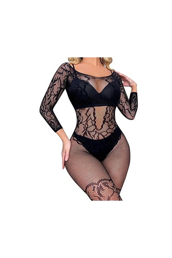 liaddkv Ensemble de lingerie sexy en résille à manches longues pour femme, c, taille unique