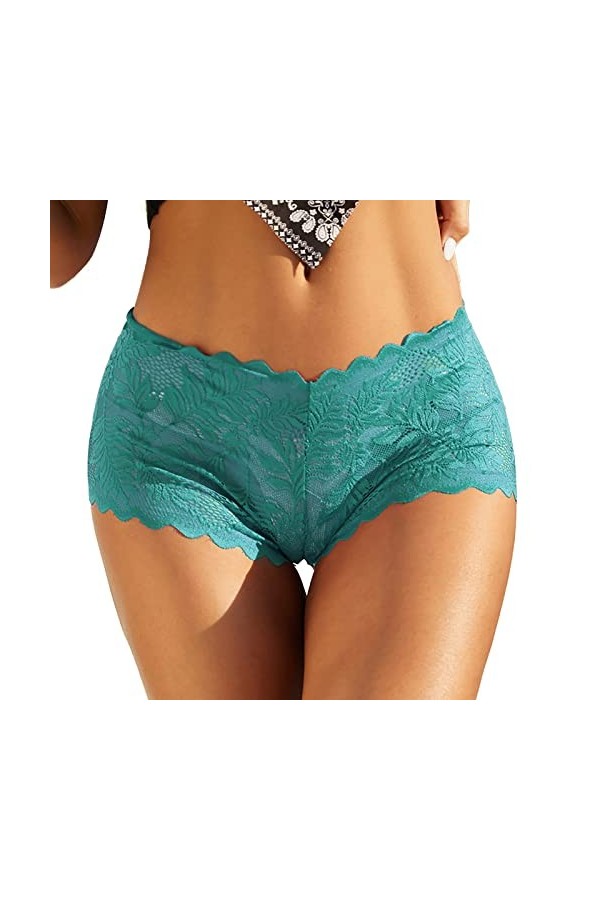 String en coton pour femme - Slip taille haute - Respirant - Culotte en dentelle - Stretch - Taille haute, Vert menthe., M