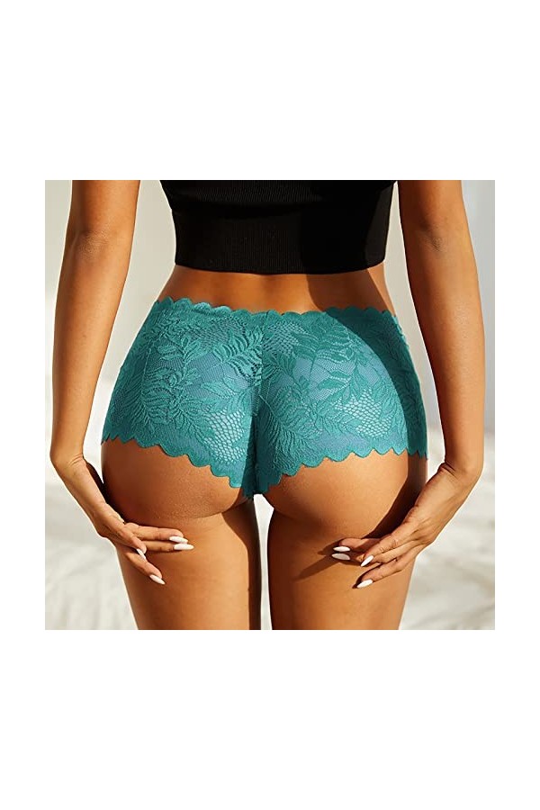 String en coton pour femme - Slip taille haute - Respirant - Culotte en dentelle - Stretch - Taille haute, Vert menthe., M