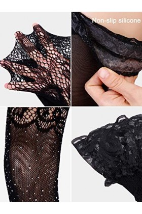 Chengu 4&nbsp;Paires&nbsp;Jarretelles en Dentelle Noire pour Femme Cuisse-Haut Bas Résille Collants&nbsp;Bas de Soie Style A, Noir 