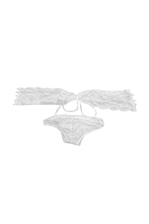 liaddkv Costume sexy en forme de T noué avec nœud et dentelle Taille S à 2XL, Blanc., XL