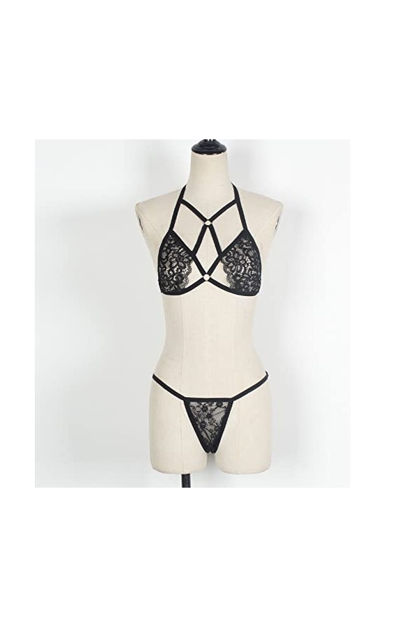 liaddkv Ensemble de lingerie sexy en dentelle pour femme avec soutien-gorge et culotte, Noir , L