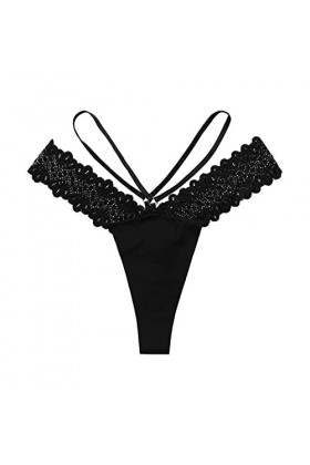 liaddkv Sexy Dentelle T-Pantalons Bas Taille Bas Bas Entrejambe Décoratif Entrejambe en T Respirant Séchage Rapide Sous-Vêtem