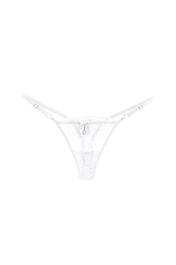 Culotte Femme Tanga String en Coton Slips Shorty String en Dentelle Transparente pour Femmes, Taille réglable, nœud en Maille