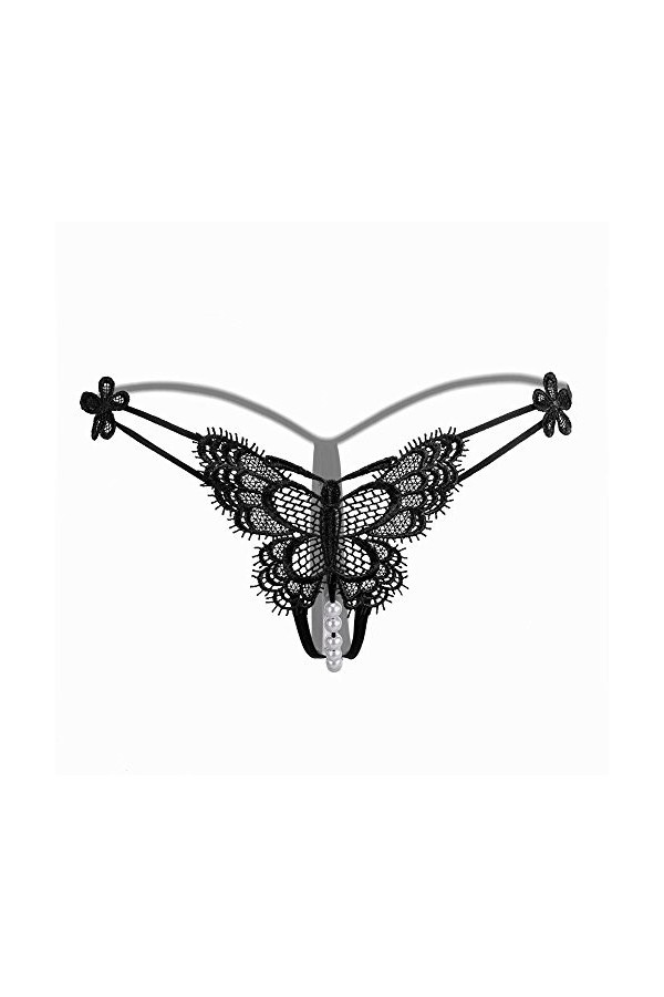 G LaceTransparent Femmes sous-vêtements Sexy Slips de Lingerie Perle Corde Strings Sexy Strings Ensemble Lingerie Bleu Black