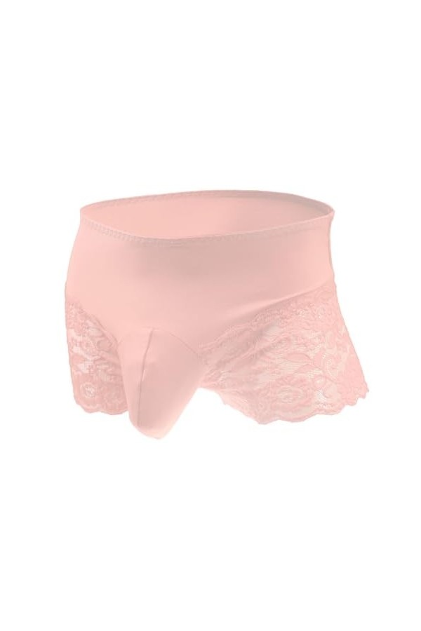 BreakEgg String en dentelle pour homme - Taille basse - Sous-vêtements sexy pour homme - Lingerie de nuit bombée sur le devan
