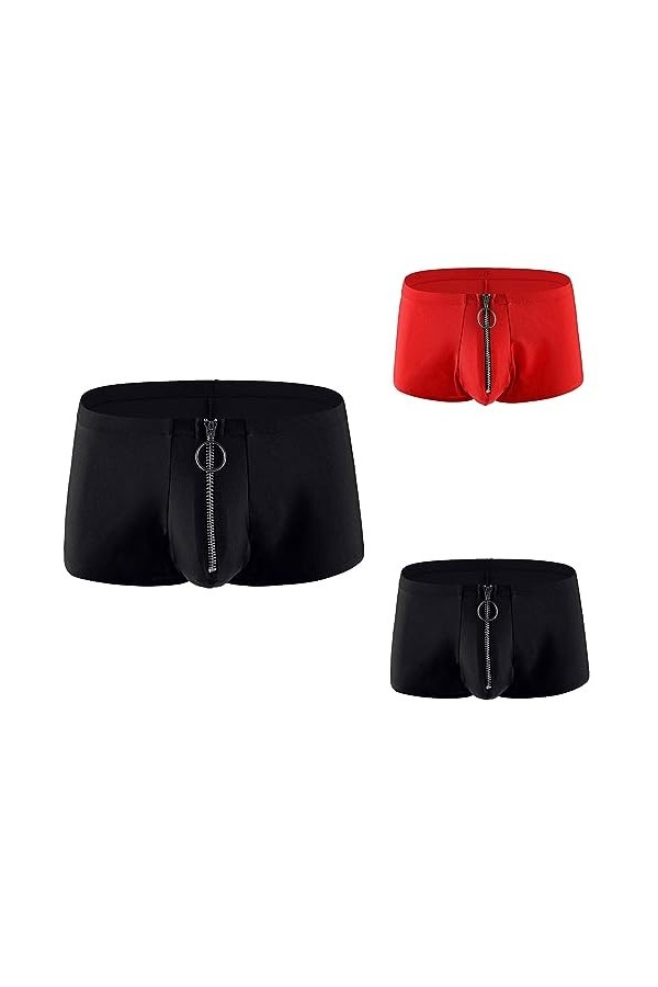 Mymyguoe Boxer pour homme - Culotte érotique avec fermeture éclair à lavant - Couleur unie - Taille basse - Slip stretch ski