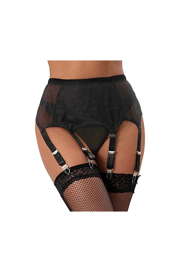 ohyeahlady Porte Jarretelle Taille Haute Gainant Mesh Porte-Jarretelles Guepiere Avec 6 Pinces Réglable Jarretière Avec G-Str