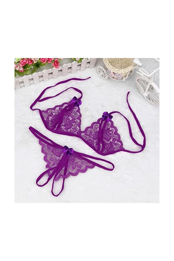 Femme Lingerie Sexy Ensemble Dentelle sous-Vetements Erotique Vêtements De Nuit 2 Pièce Ensemble Soutien Gorge et String Sexy