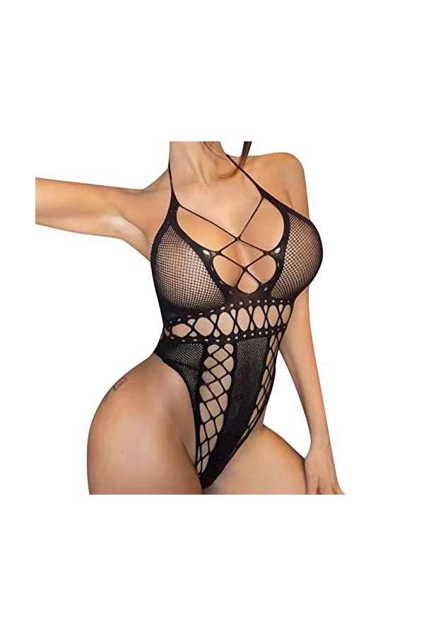 2023 New y/2k Style Lingerie Pyjama Transparent Femme sous-Vêtements Mesh Bodystockings Sexy Robe Halter Pyjama sous-Vêtement