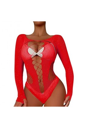 Générique Lingerie Sexy pour Femme Dames Sexy brillant Lingerie à manches longues maille Transparent creux Sexy Lingerie culo