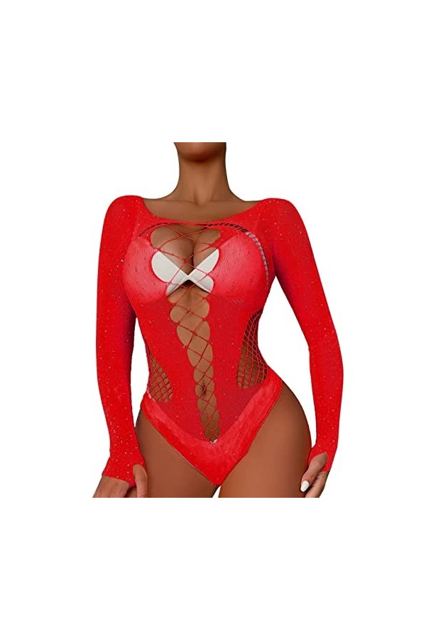 Générique Lingerie Sexy pour Femme Dames Sexy brillant Lingerie à manches longues maille Transparent creux Sexy Lingerie culo