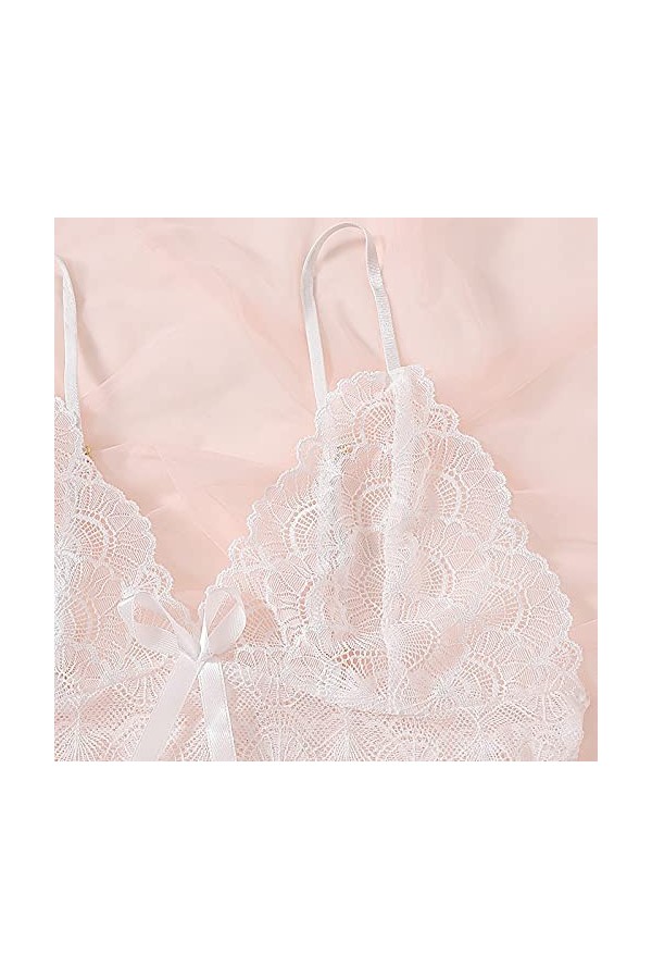 Générique sous-Vêtements Sexy pour Femmes Sleepwear Sets Polyester Dentelle Femme Quotidienne White-C, XXL 