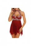 Générique Halter Dress Sexy Nightgown Dentelle sous-vêtements Lingerie Femmes Costume Sexy Coquine Hot Red, XL 