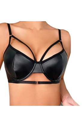 Ghemdilmn Ensemble de lingerie pour femme en PU avec boucle à lanières et bretelles, Noir , XL