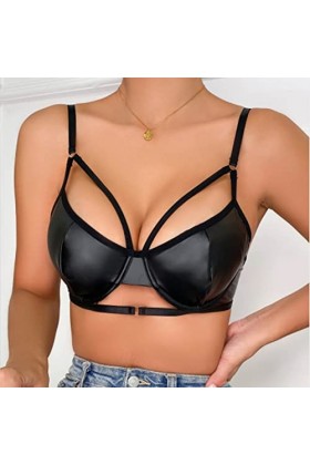 Ghemdilmn Ensemble de lingerie pour femme en PU avec boucle à lanières et bretelles, Noir , XL